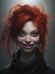 Obraz premium Vibrant redhead with wild hair and mischievous grin