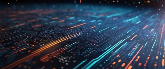 An abstract digital background with binary code and AI algorithms running in the background