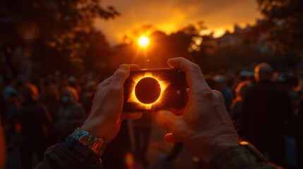 Capturing the Eclipse: Close-up of Hands Using Smartphone Camera