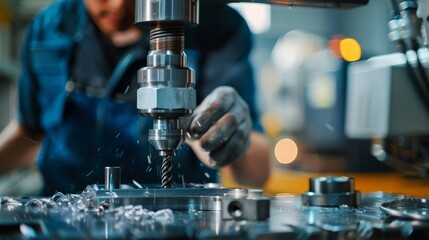 Machinist operating CNC milling machine in manufacturing plant