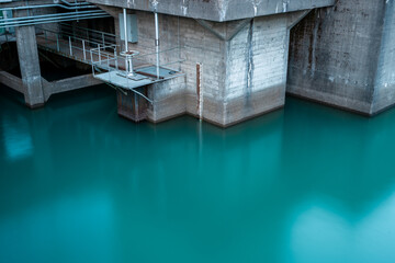 Brilliant Blue Waters Of Diablo Lake Below The Walls Of The Dam