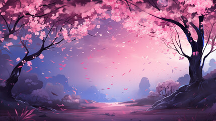 Tranquil Pink Tree Archway in a Mystical Landscape