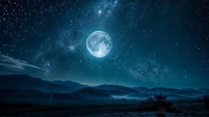 Night sky with stars and full moon.