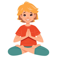 Kid girl doing yoga Lotus pose Padmasana. Fitness concept. Flat vector illustration on white