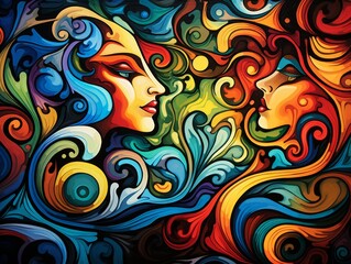 Vibrant abstract portrait with swirling colors