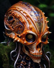 Futuristic alien cyborg skull with intricate details