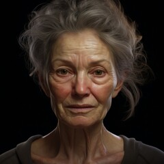 Thoughtful senior woman with wrinkled face and grey hair
