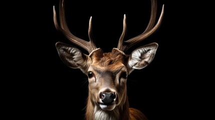 Majestic deer with antlers in the dark
