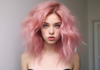 young woman with vibrant pink hair