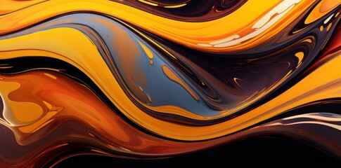 Abstract fluid art background with swirling orange and black shapes