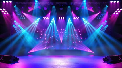 Vibrant stage illuminated with purple and blue lights, Ai Generated