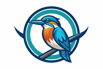 kingfisher Vector illustration, silhouette on white background, icon, svg, characters, Holiday t shirt, Hand drawn trendy Vector illustration, blue bird on a branch