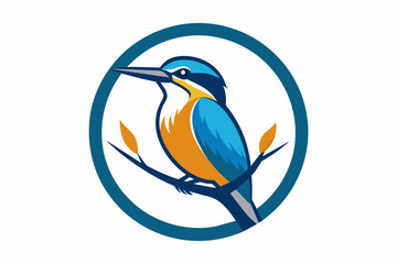 kingfisher Vector illustration, silhouette on white background, icon, svg, characters, Holiday t shirt, Hand drawn trendy Vector illustration, blue bird on a branch