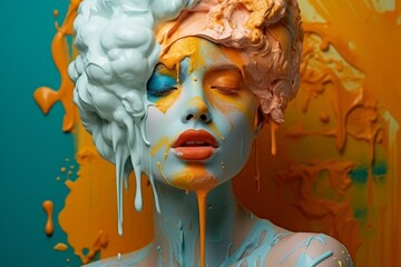 Colorful abstract portrait with paint splashes