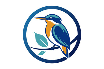 kingfisher Vector illustration, silhouette on white background, icon, svg, characters, Holiday t shirt, Hand drawn trendy Vector illustration, blue bird on a branch