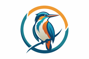 kingfisher Vector illustration, silhouette on white background, icon, svg, characters, Holiday t shirt, Hand drawn trendy Vector illustration, blue bird on a branch