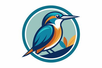 kingfisher Vector illustration, silhouette on white background, icon, svg, characters, Holiday t shirt, Hand drawn trendy Vector illustration, blue bird on a branch