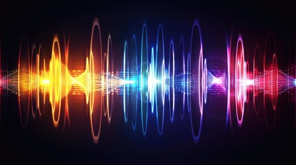 Dynamic representation of sound waves creates a music equalizer effect with colorful frequencies on a dark background, Ai Generated.