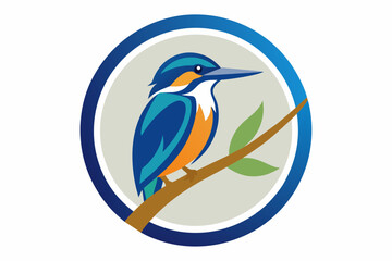 kingfisher Vector illustration, silhouette on white background, icon, svg, characters, Holiday t shirt, Hand drawn trendy Vector illustration, blue bird on a branch