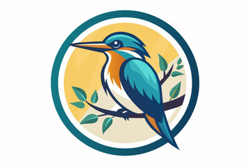 kingfisher Vector illustration, silhouette on white background, icon, svg, characters, Holiday t shirt, Hand drawn trendy Vector illustration, blue bird on a branch