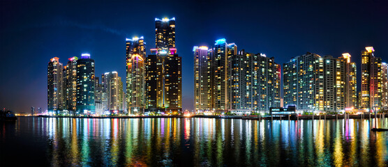 Busan Marina city skyscrapers illluminated in night