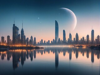 Obraz premium city skyline at sunset