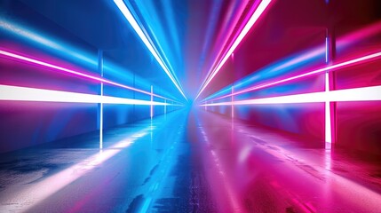 Neon-lit tunnel with laser beams creates futuristic backdrop. Abstract tech vibe. Ai Generated