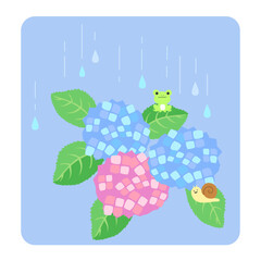 あじさいとカエルとカタツムリ