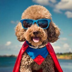 Superhero Goldendoodle with Sunglasses