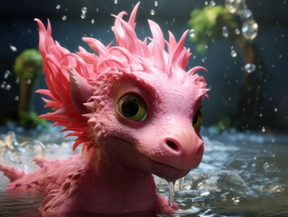 Adorable pink fantasy creature in water