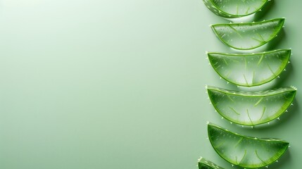 Slices of aloe vera on green background, Natural organic cosmetics and herbal medicine. Ai Generated