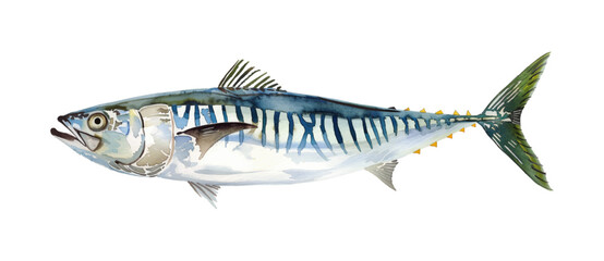 mackerel fish watercolor digital painting good quality