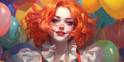 Obraz premium Vibrant portrait of a whimsical woman with curly red hair
