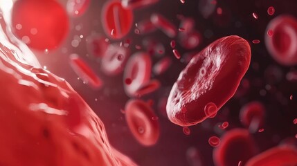Fototapeta premium Macro shot captures red blood cells flowing through an artery. Ai Generated