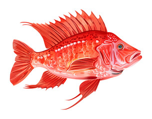 red rock fish watercolor digital painting good quality