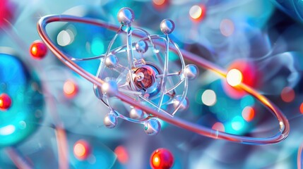 Molecule model with electron orbits illustrates atom structure. Science and nanotechnology concept. Ai Generated