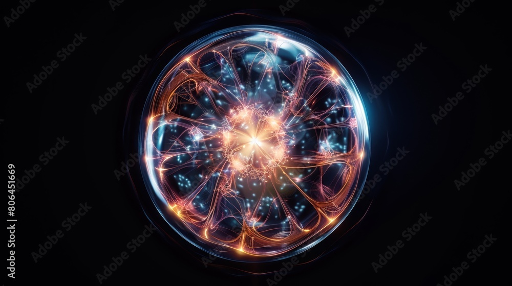 Poster a glowing orb symbolizing the immense energy contained within a single proton due to the presence of