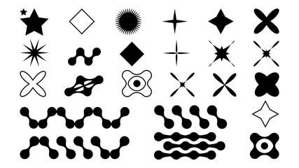 Abstract shapes in y2k style brutalist retro. Set geometric shapes atmosphere future. Black and white. For banner poster design web design. Vector illustration