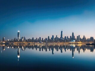 Naklejka premium city skyline at sunset