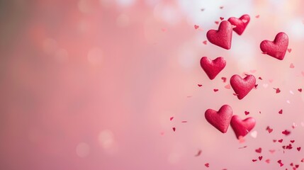Festive Valentine's Day background flying red hearts against pink backdrop, Ai Generated.