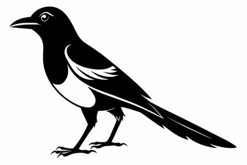 Magpie silhouette on white background, Vector illustration, icon, svg, characters, Holiday t shirt, Hand drawn trendy Vector illustration