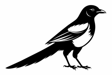 Fototapeta premium Magpie silhouette on white background, Vector illustration, icon, svg, characters, Holiday t shirt, Hand drawn trendy Vector illustration