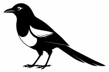 Magpie silhouette on white background, Vector illustration, icon, svg, characters, Holiday t shirt, Hand drawn trendy Vector illustration