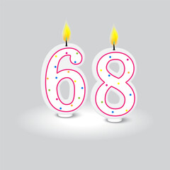 Birthday candle numbers 68. Gradient light top. Colorful dots. Vector illustration.