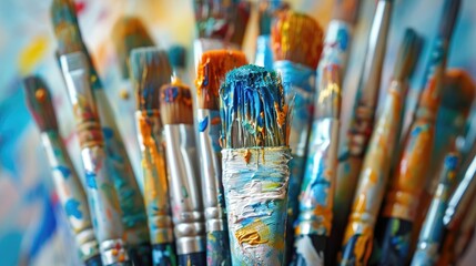 Obraz premium Vibrant paintbrush art ignites creativity, exhibition-ready, Ai Generated.