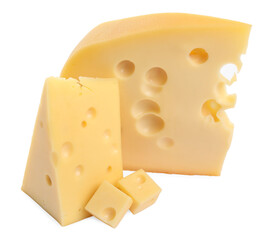 Cut fresh delicious cheese isolated on white