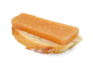 Bread with delicious sweet quince paste isolated on white