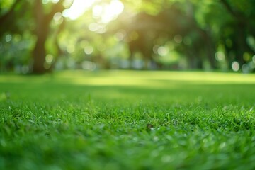 Naklejka premium Idyllic Meadows: A Picturesque Green Field Framed by Graceful Background Trees.