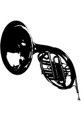 silhouette french horn musical instrument wind orchestra jazz play music vector image