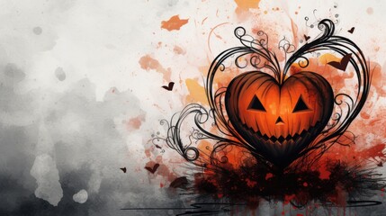 Halloween-themed watercolor heart with spooky effect. Artistic twist. Ai Generated